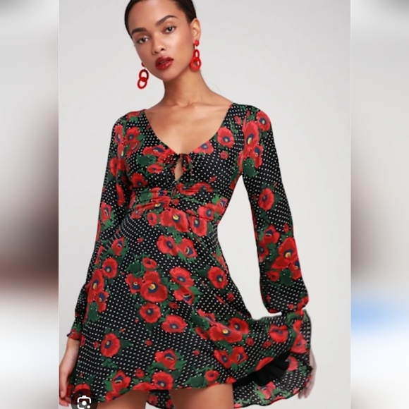 Free People Dresses & Skirts - Free People Morning Light Retro Floral Printed Long Sleeve Mini Dress